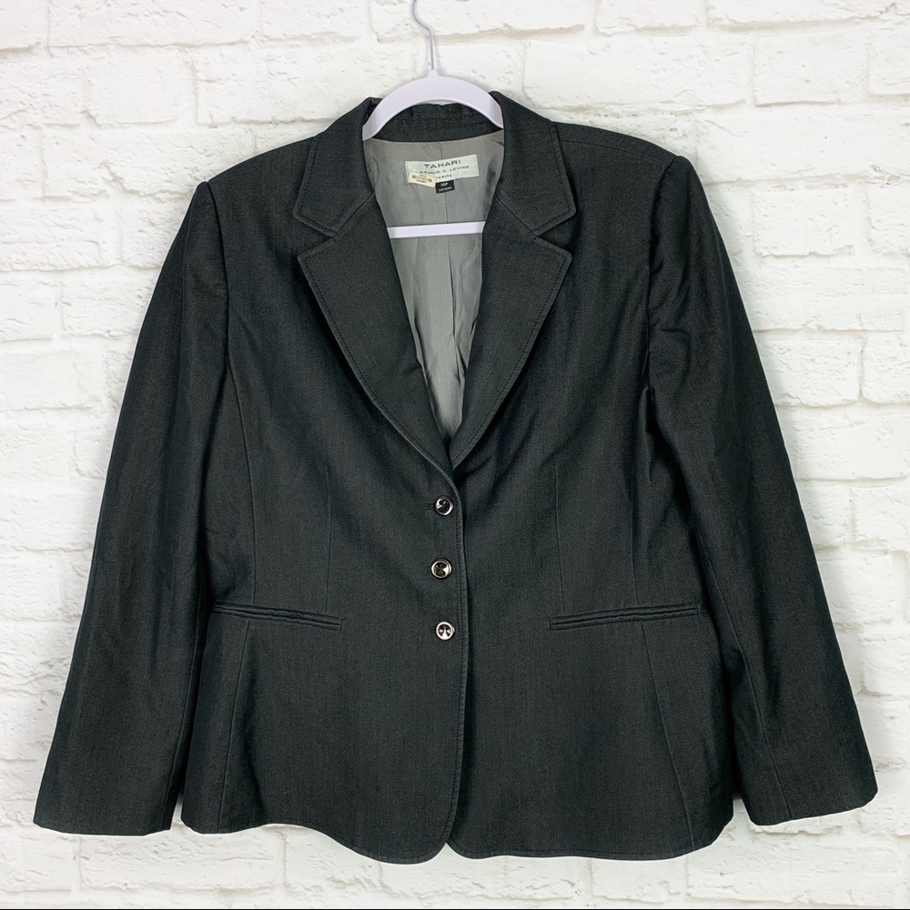 Tahari Gray Career Professional Petite Blazer 14P